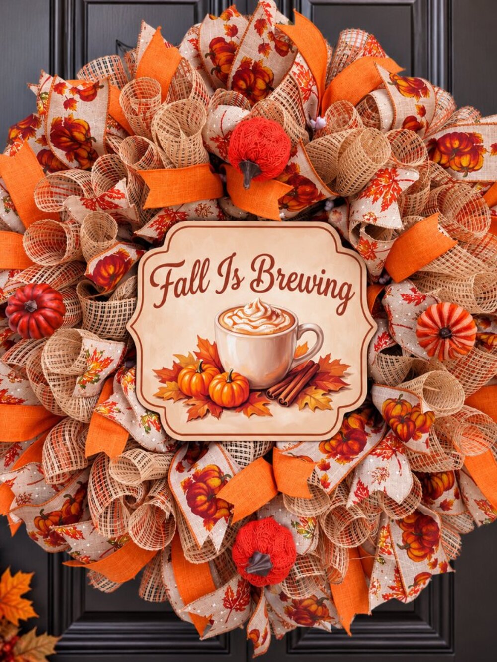 Fall Is Brewing Wreath 26" Pumpkin Coffee Front Door Fall Decor